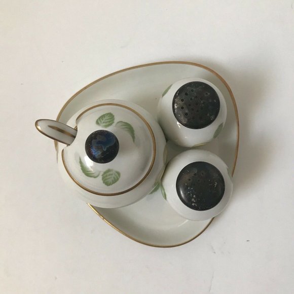 Vintage Thomas Germany bone china mustard salt pepper dish spoon yellow rose - Picture 4 of 9